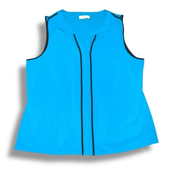 CALVIN KLEIN Split V-Neck Trim Sleeveless Top Tank - Teal Plus 1X - Picture 6 of 12